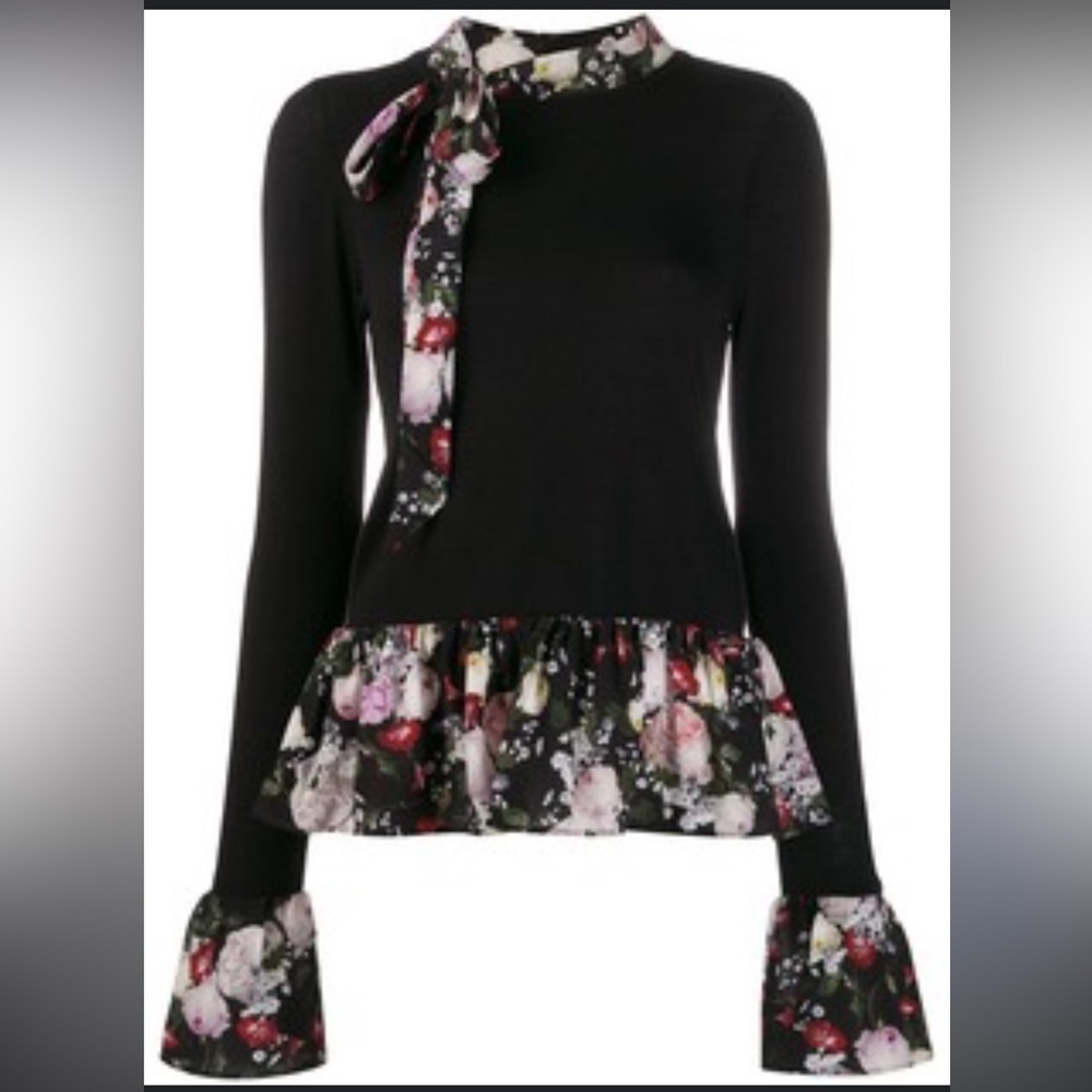 Erdem Silk Insert Knit Floral Blouse Sweater, size S